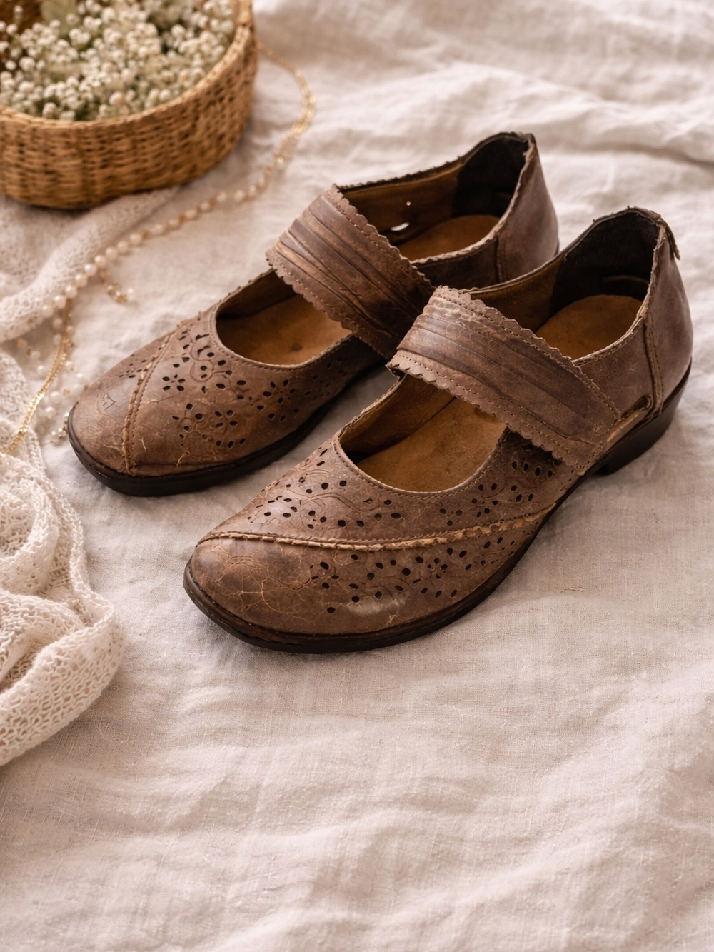Rieker Taupe Leather Mary Jane Comfort Shoes EU 38